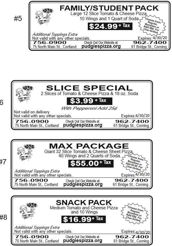 Coupons Pudgie's Pizza Corning